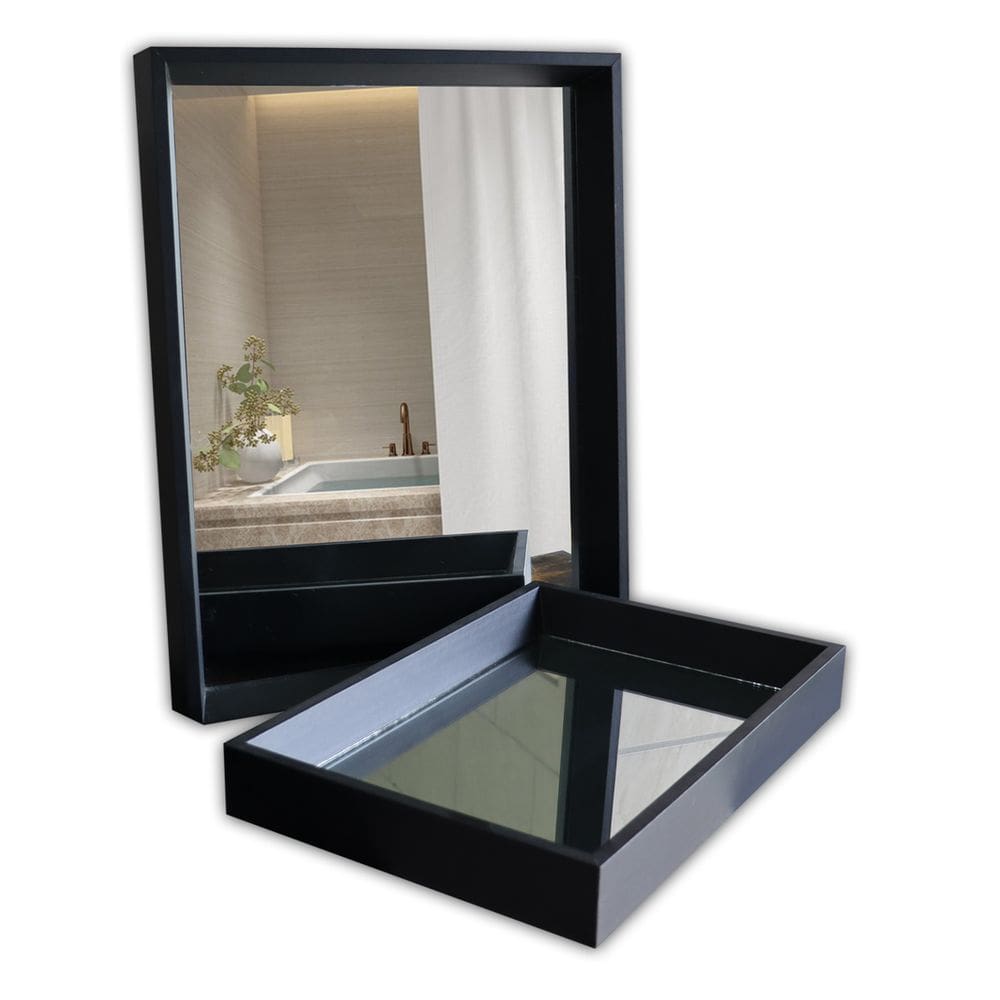 Kit para Banheiro Lavabo em Vidro Difusor, Porta Sabonete e Vasinho Luxo com Bandeja Espelhada e Espelho.
