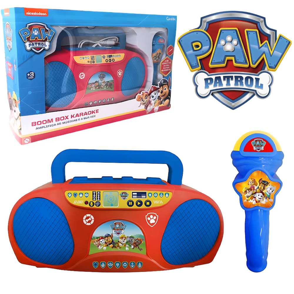 Karaoke Patrulha Canina Com Microfone e Rádio Amplificador Para Cantar Boom Box