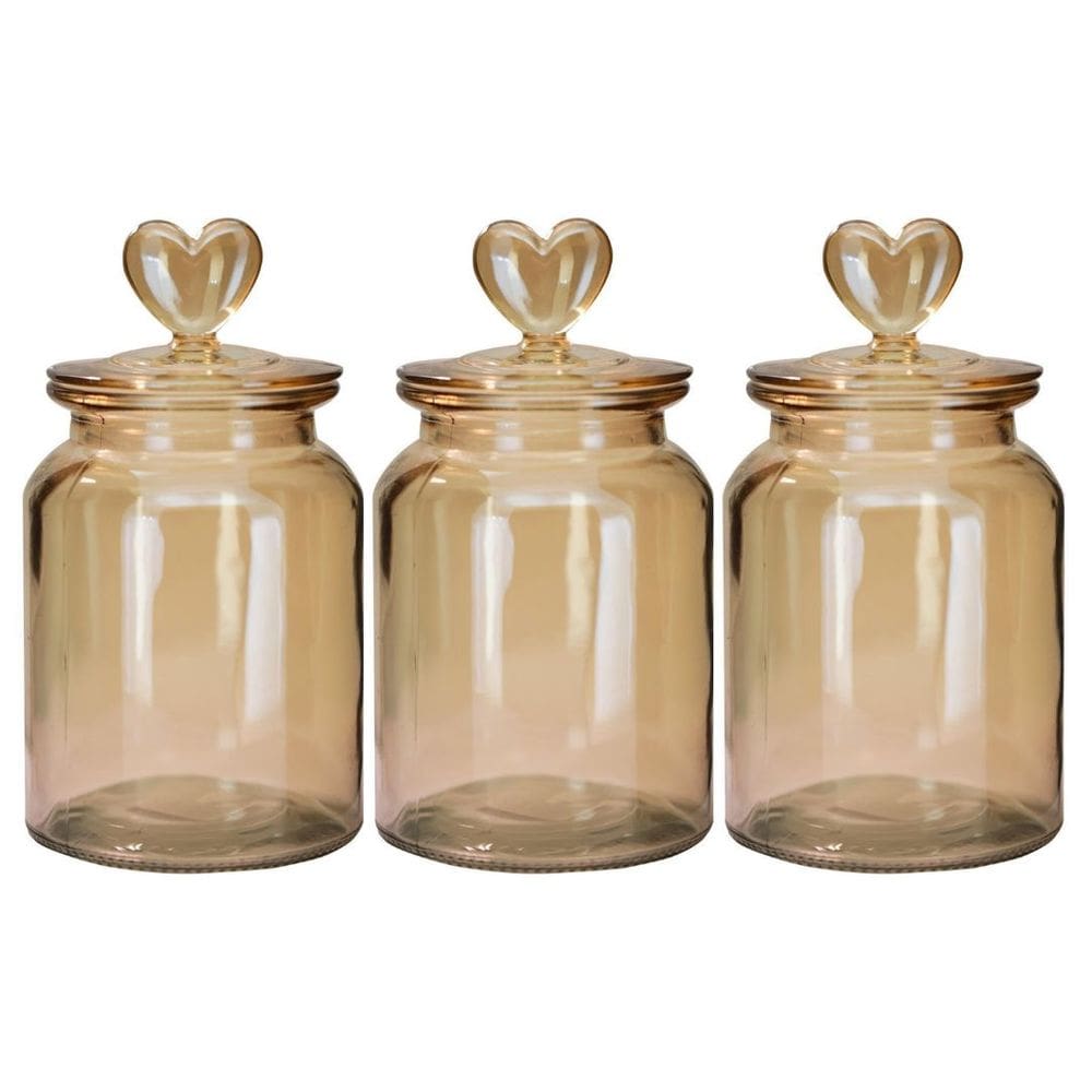 Kit 3 Potes Vidro Âmbar Decor Afeto Coração 1 Litro - Tuut