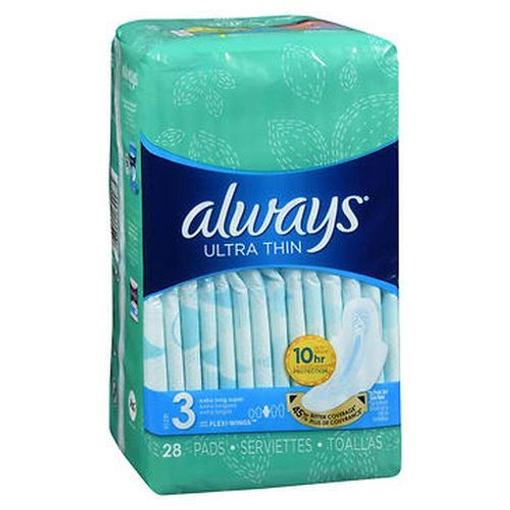 Almofadas sempre ultrafinas com superabsorção extra longa Flexi-Wings tamanho 3 28 cada por Always Discreet (pacote com 6)