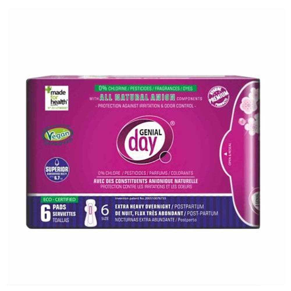 Almofadas de fluxo pós-parto pesadas 6 unidades por Genial Day (pacote com 4)
