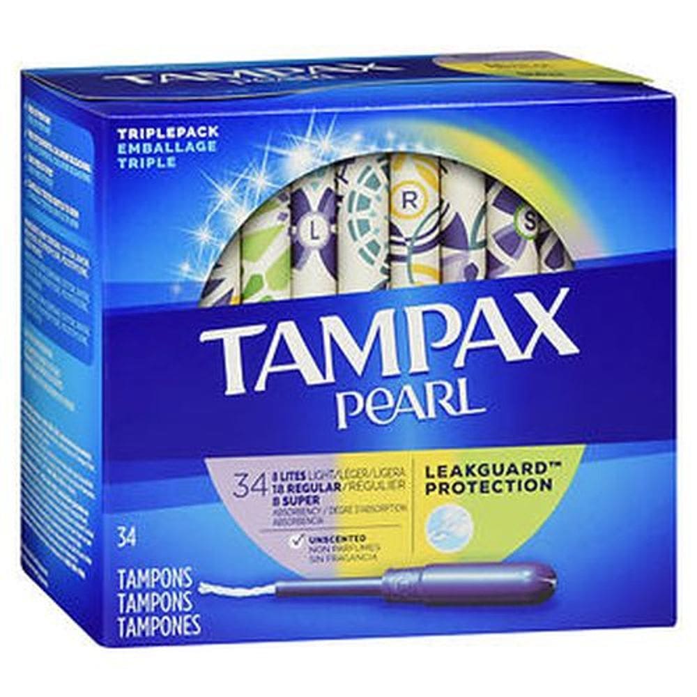 Aplicador de plástico Tampax Pearl Tampons Multi Absorvências sem perfume 34 cada da Tampax (pacote com 4)