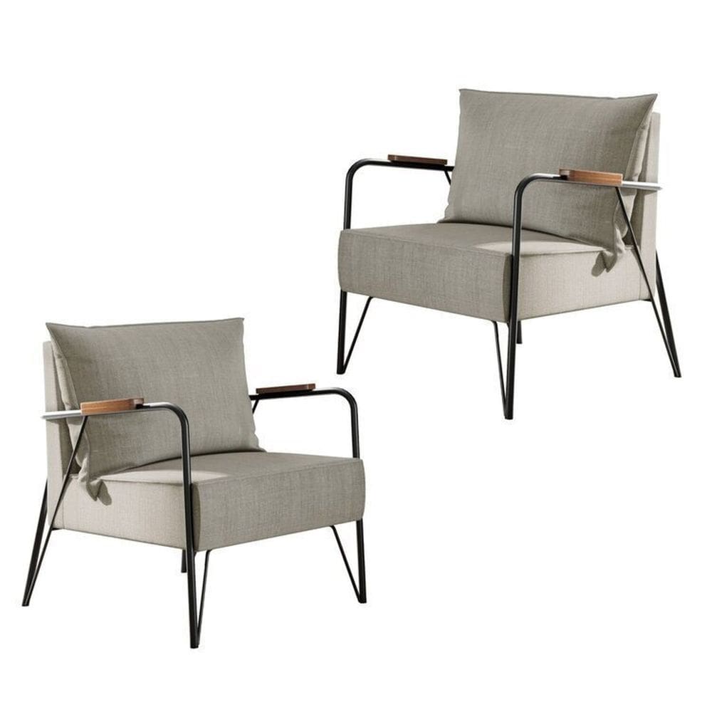 Conjunto 2 Poltronas de Linho M04 Preto/Areia