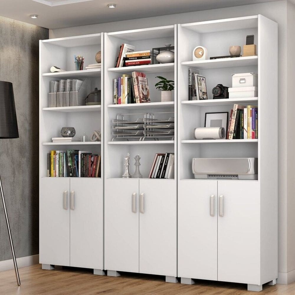 Armário para Escritório Multiuso Aberto Estante Livreiro Office 6 Portas Espresso Móveis Branco