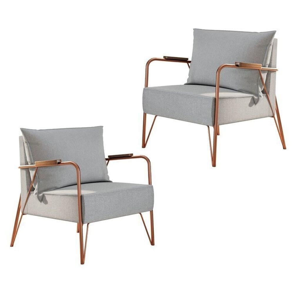 Conjunto 2 Poltronas de Linho M04 Cobre/Cinza