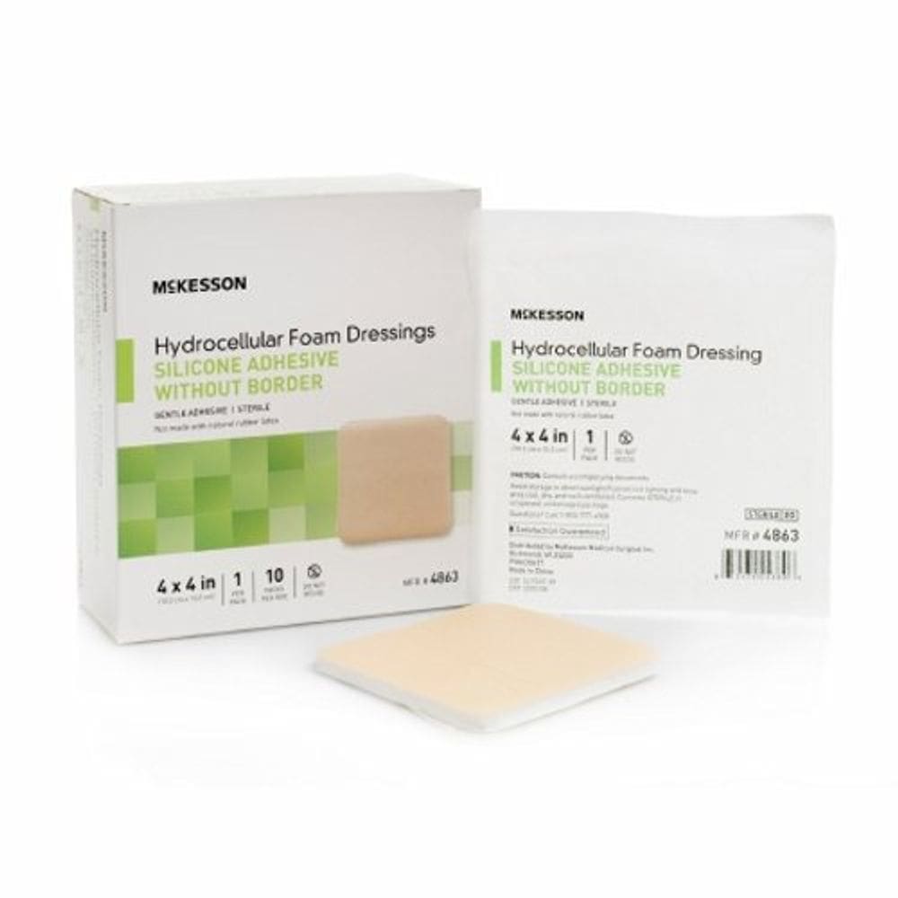 Curativo de espuma de silicone McKesson 4 X 4 Polegadas Quadrada Gel Adesivo sem Borda Estéril Bronze 1 Cada por McKesson