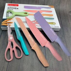 Jogo De Facas Cerãmica Inox Coloridas 6Pçs Com Tesoura