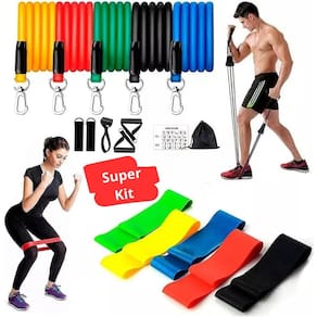 Kit 5 Mini Band + Kit 11 Elastico Extensor Treino Em Casa Exercícios Malhar Musculação Fisioterapia KIT 02 PROD