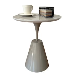 Mesa Lateral Cone Masp Redonda 30 cm Tampo Cinza Base Cinza
