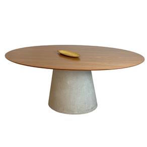 Mesa de Jantar Cone Oval 180x100 cm Tampo Freijó Base Concreto Maciço