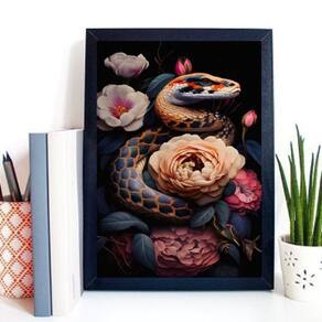Quadro Decorativo Cobra Com Flores 33X24Cm