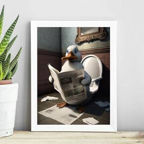 Quadro Pato No Banheiro Lendo Jornal 24X18Cm