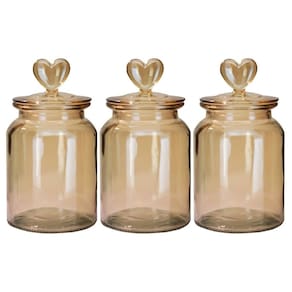 Kit 3 Potes Vidro Âmbar Decor Afeto Coração 1 Litro - Tuut