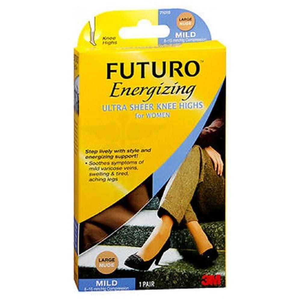 Joelheiras Futuro Ultra Sheer para Mulheres Large Nude Mild 1 par por 3M (pacote com 4)
