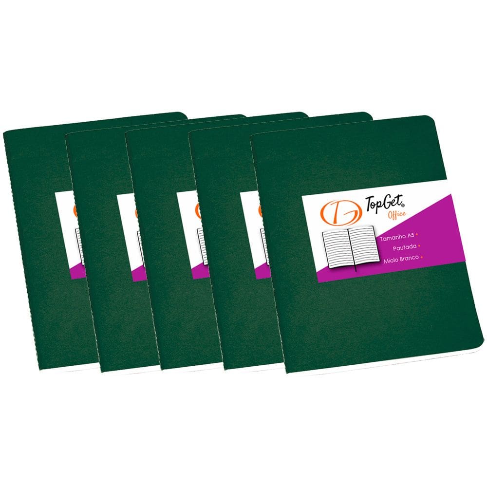 Kit 5x Caderneta 14x21cm A5 40 Folhas Pautadas Tupi TopGet