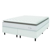 Cama Box Colchão Casal King Molas Ensacadas City Pillow Top 193x203x61cm Linho Branco / Bege Hellen - Suporta até 110kg por Pessoa