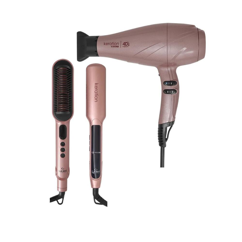 Kit Gama Keration - Secador 4D 2500W Bivolt + Chapinha X-Wide Pro 230ºc + Prancha Waver & Brush