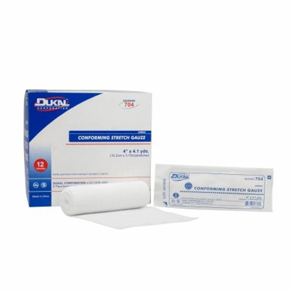 Bandagem conformante Dukal Poliéster/Rayon 1 camada 4 polegadas X 4-1/10 jardas em forma de rolo estéreis 12 sacos da Dukal (pacote com 2)