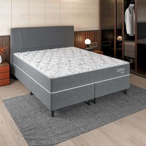 cama box com cabeceira e colchão queen celine molas ensacadas (62x158x198) cinza