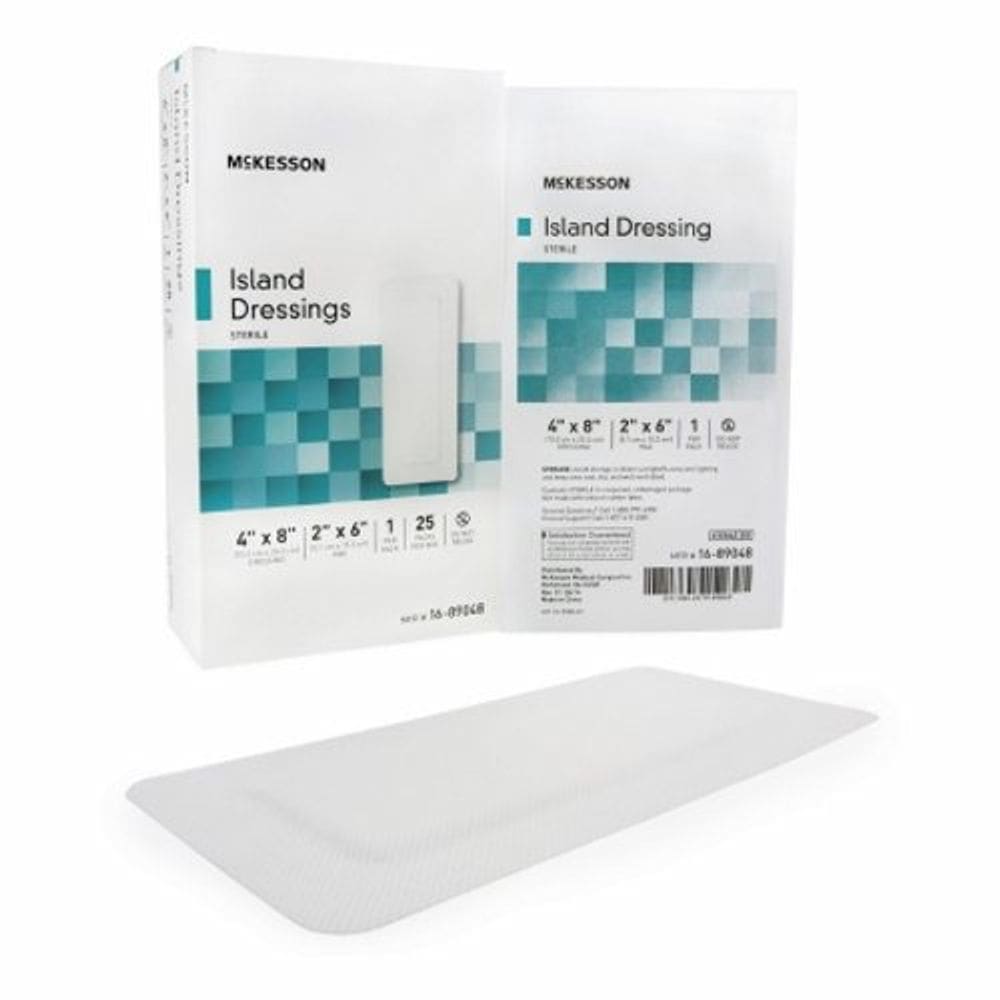 Curativo adesivo McKesson 4 X 8 Polegadas Polipropileno / Rayon Recângulo Branco Branco Estéril 25 Conde por McKesson