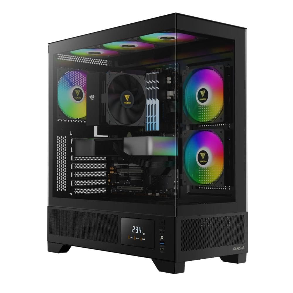 Gabinete Gamer Gamdias Atlas M1 Preto - Lateral e Frontal em Vidro - 3 Coolers ARGB Inclusos