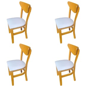 Kit 4 Cadeiras Fixa Lisboa Madeira Maciça Estofada - Branco