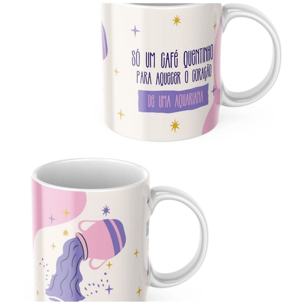 Caneca Xicara de Café ou Chá de Porcelana Personalizada Signos Aquario Divertida Engraçada para Presente Criativo 325ml