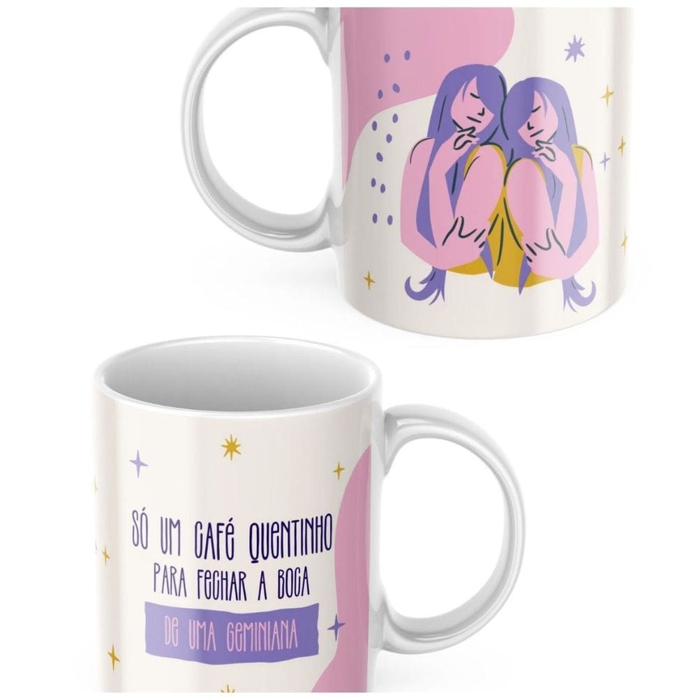 Caneca Xicara de Café ou Chá de Porcelana Personalizada Signos Gemios Divertida Engraçada para Presente Criativo 325ml