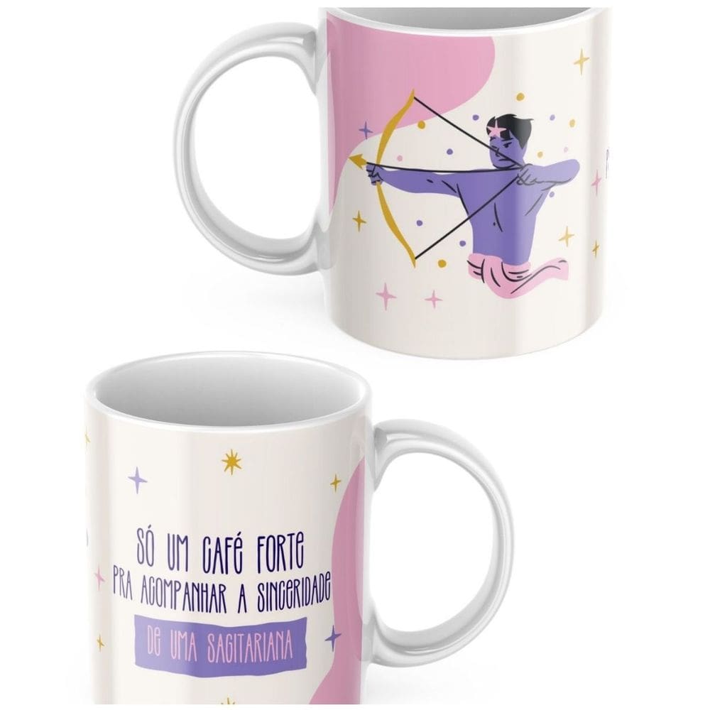 Caneca Xicara de Café ou Chá de Porcelana Personalizada Signos Sagitario Divertida Engraçada para Presente Criativo 325m