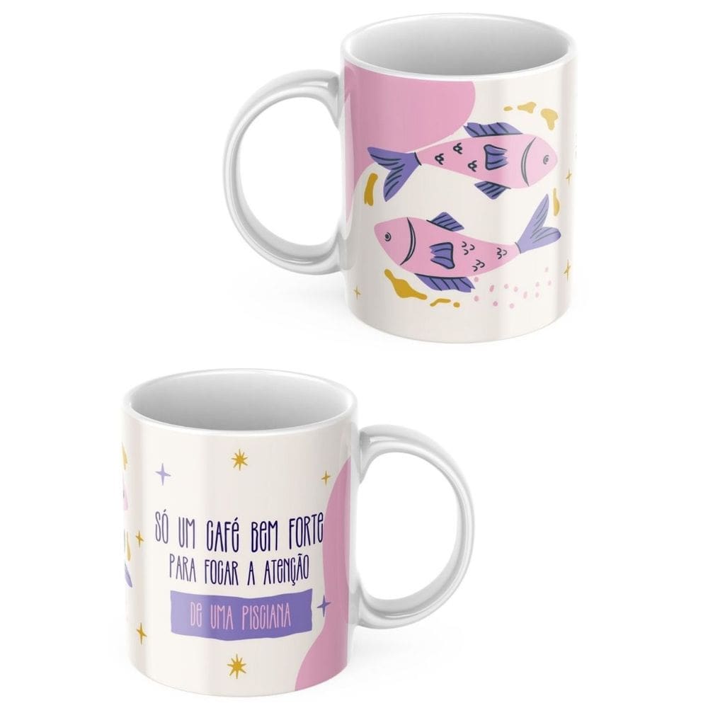 Caneca Xicara de Café ou Chá de Porcelana Personalizada Signos Peixes Divertida Engraçada para Presente Criativo 325ml