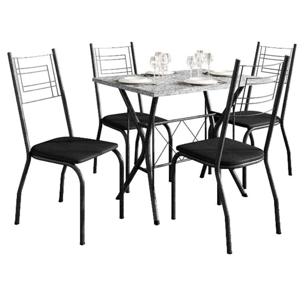Mesa de Jantar Bruna 100x60 cm com Granito Ocre Itabira com 4 Cadeiras 063 Preto – Artefamol