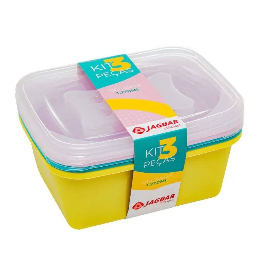 Kit 3 Potes Retangulares Multiuso com Tampa Transparente 1,27 Litros - Conjunto de Pote 3 peças - PANAMI
