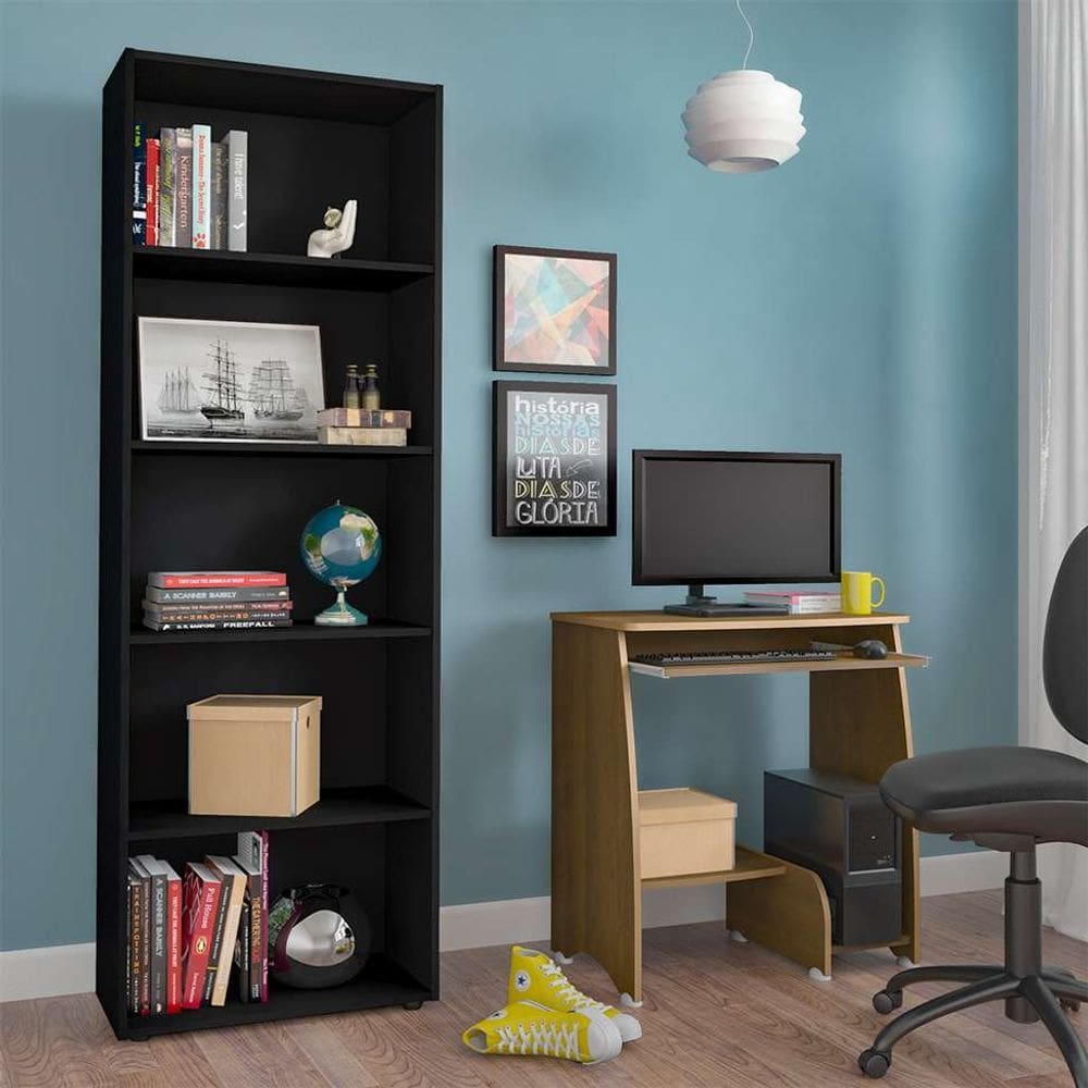 conjunto de mesa para comdor pixel com estante multy pinho e preto