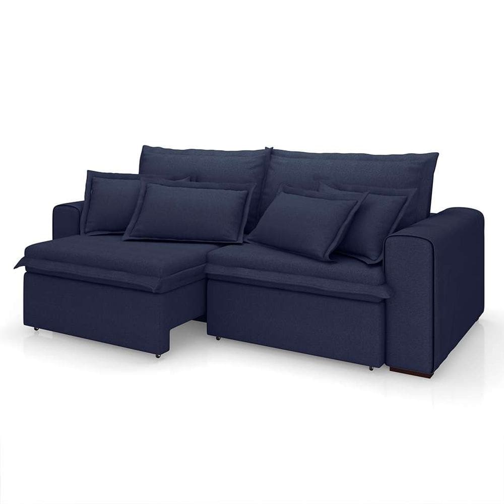 sofá 3 lugares retrátil e reclinável cannes linho bouclé azul 240 cm