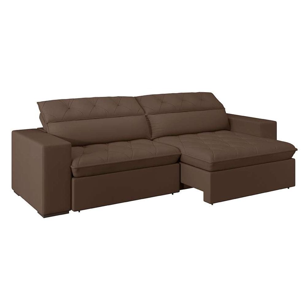 sofá 5 lugares retrátil e reclinável com usb jazz molas suede chocolate 290 cm