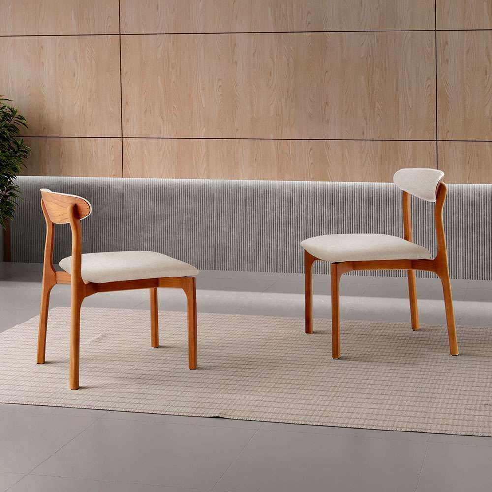 conjunto com 2 cadeiras italia linho branco e imbuia l