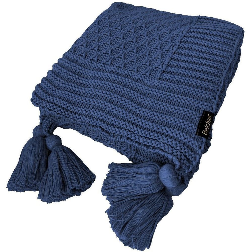 Manta Peseira de Tricot 90x180 Cm com Tassel - Colméia Azul Jeans