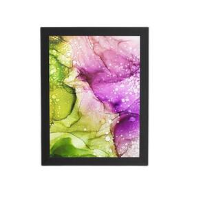 Quadro Tons De Verde E Roxo Abstrato Moldura Preta 60X40Cm