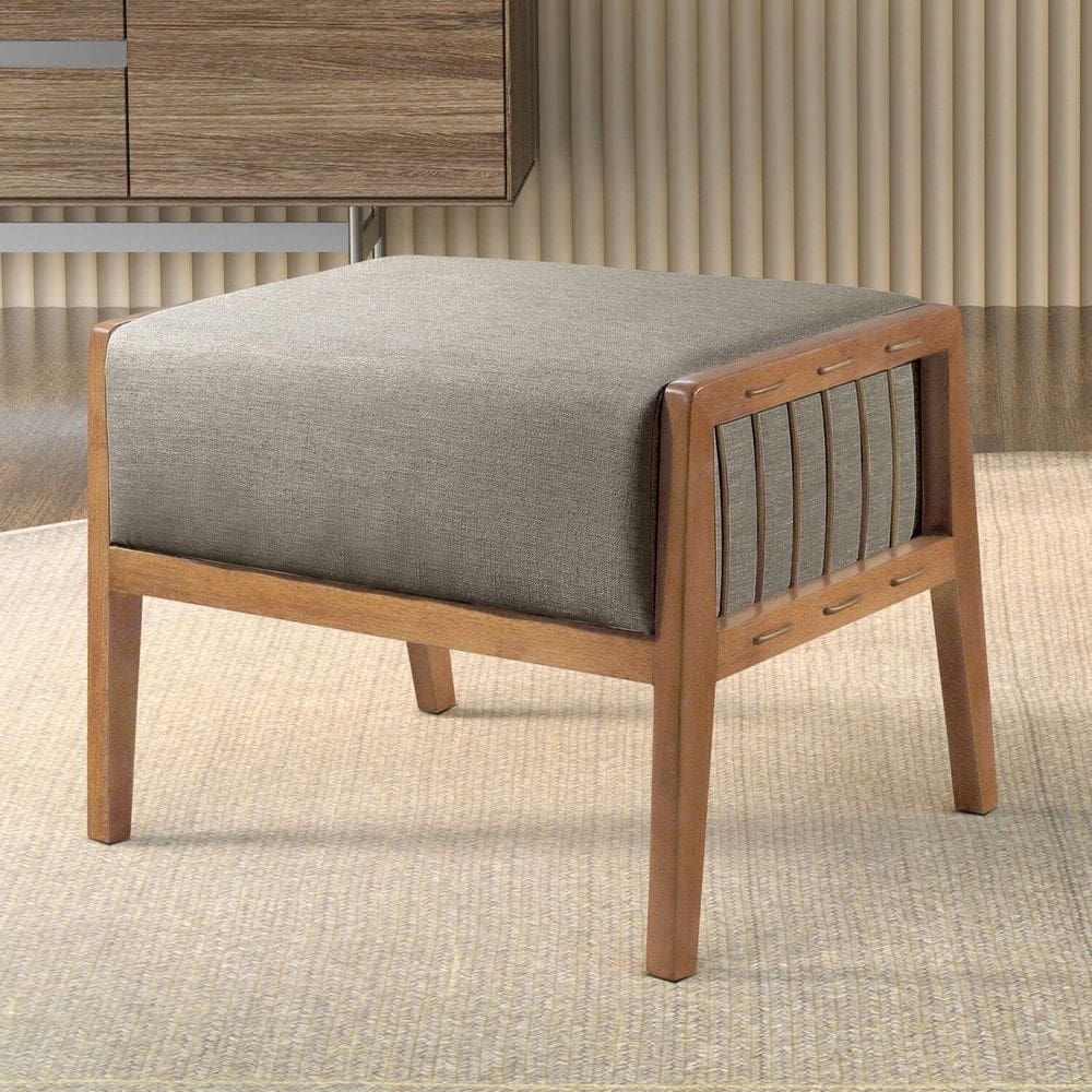 Puff Banqueta Madeira Maciça Gael Luxo Cinza