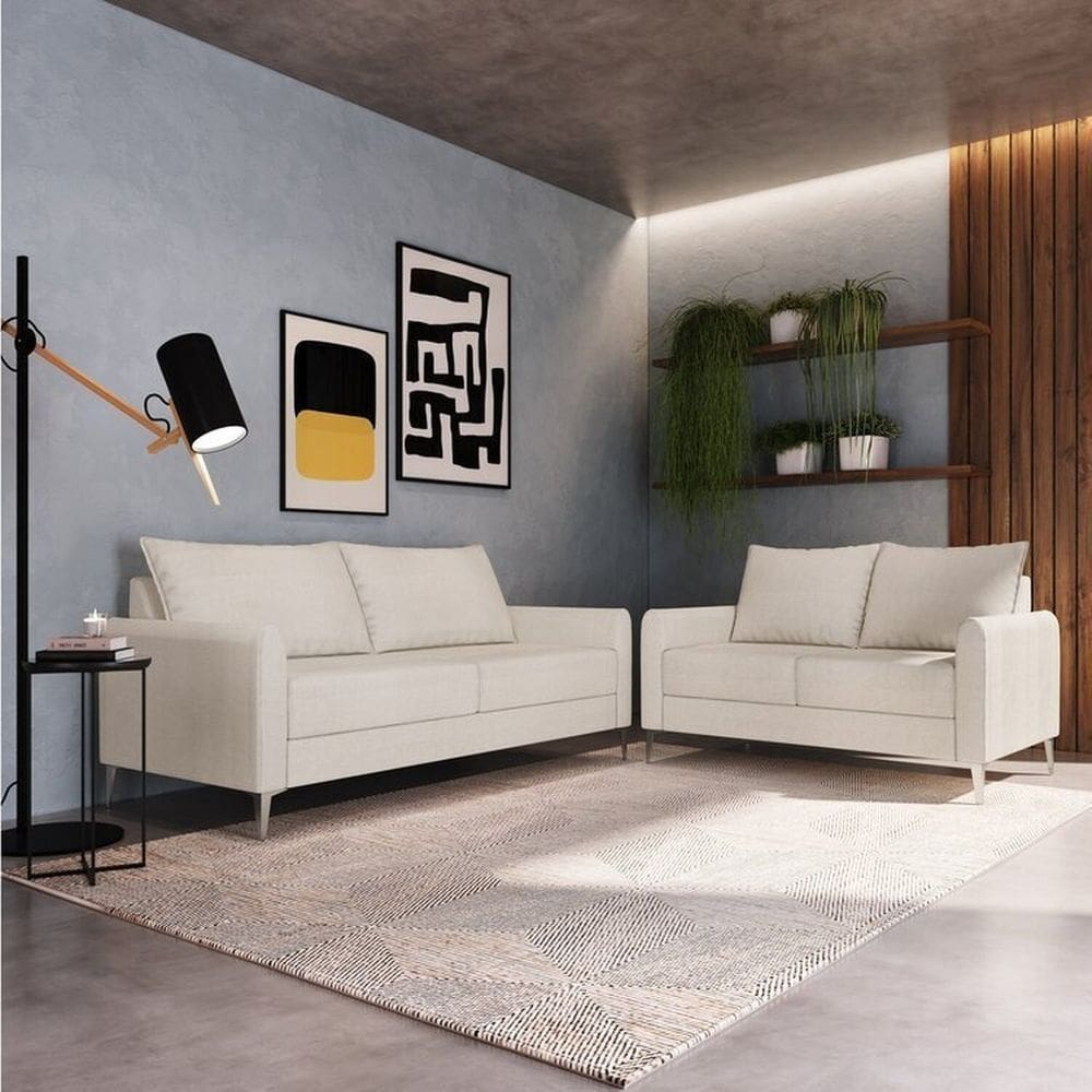 Conjunto Sofá 2 e 3 Lugares Bipartido Davos Off White