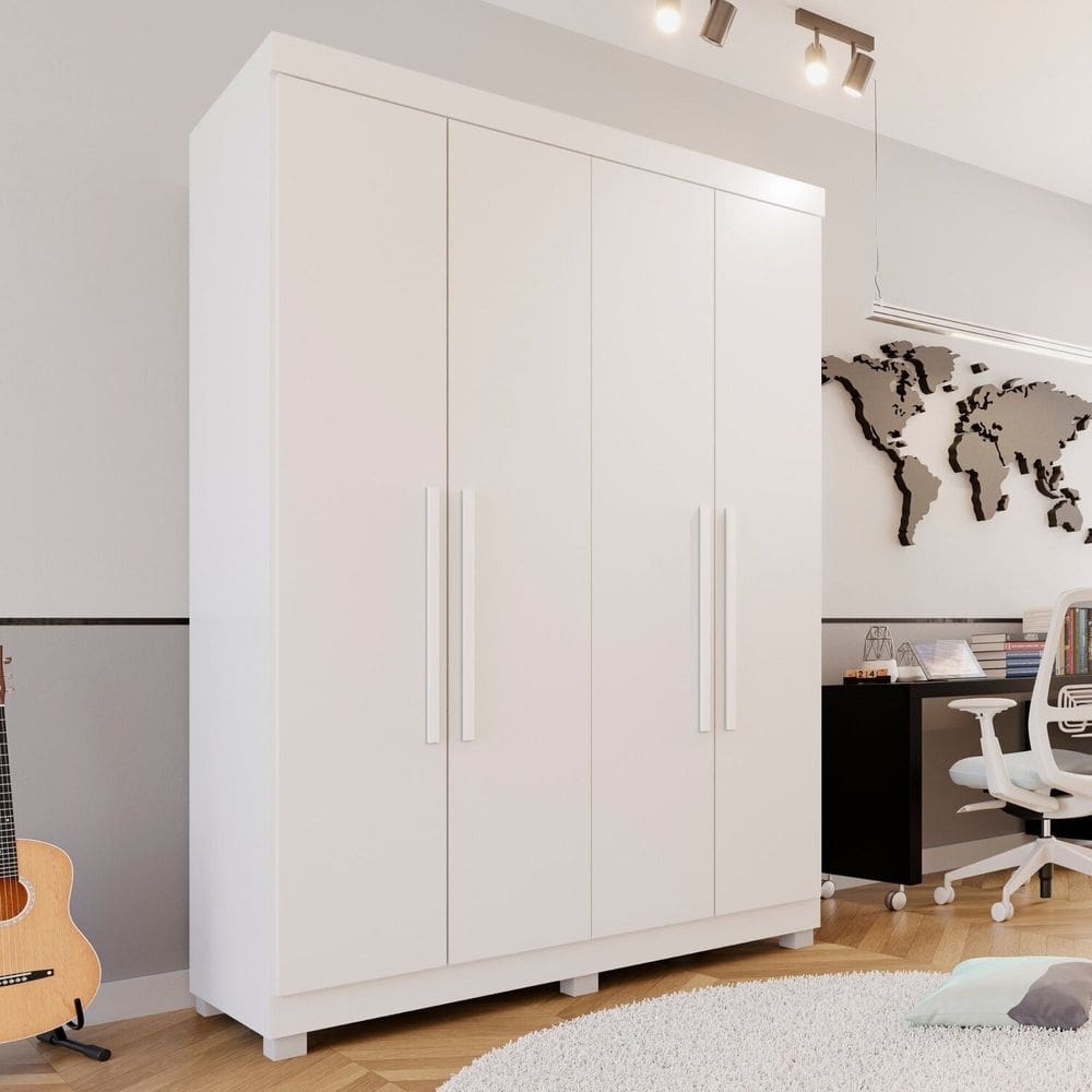 Guarda-Roupa Solteiro 4 Portas 3 Gavetas Roma Espresso Móveis Branco
