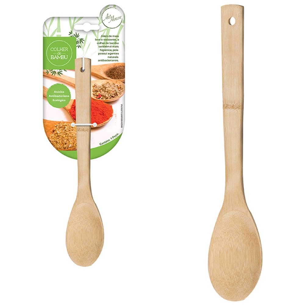 Colher de Bambu 29cm Ecologico Chique Gourmet Cozinhar e Servir - Profissional Resistente Natural - PANAMI