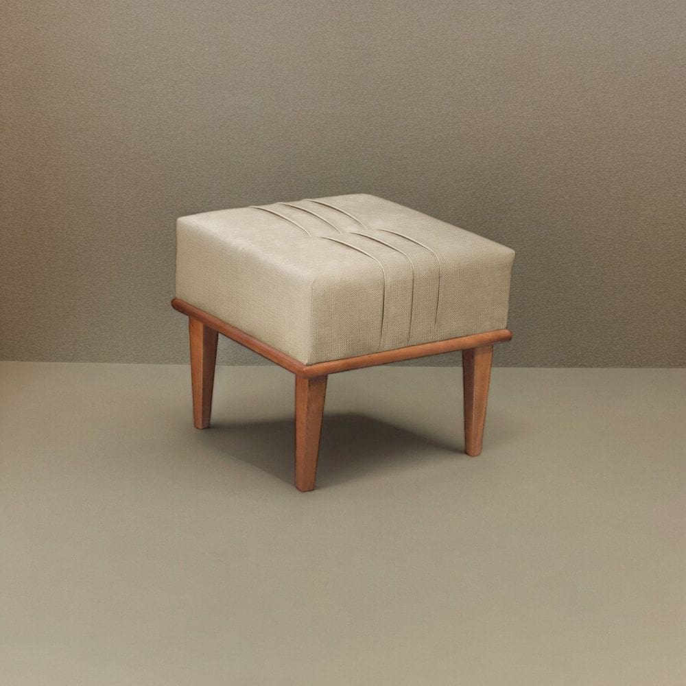 Puff Banqueta Madeira Maciça Maya Luxo Bege