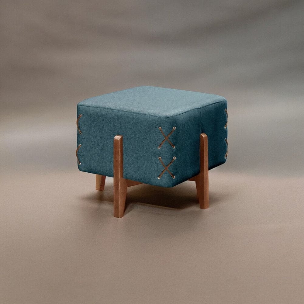 Puff Banqueta Madeira Maciça Eros Luxo Azul