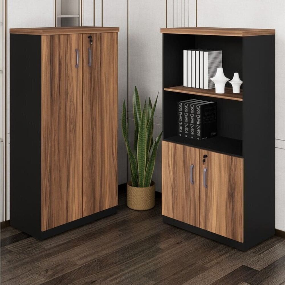 Conjunto Armário Fechado e Armário Estante Espresso Móveis Marrom/Preto