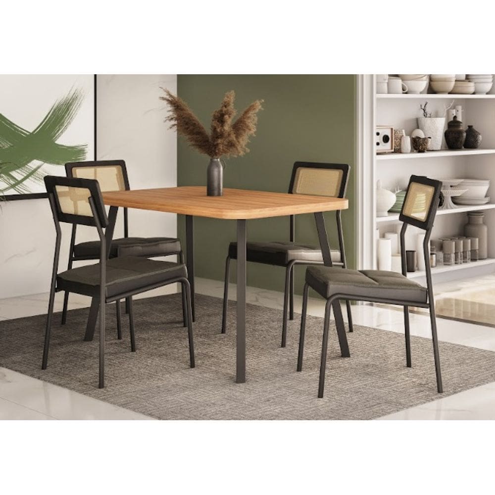 Conjunto  Mesa 1,20 Carraro Stellar Nogal-Preto  Com 4 Cadeiras Lux  Grafite / Preto