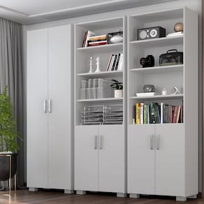 Armário para Escritório 3 Peças com 6 Portas Espresso Móveis Branco