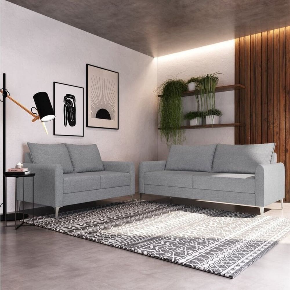 Conjunto Sofá 2 e 3 Lugares Bipartido Davos Cinza