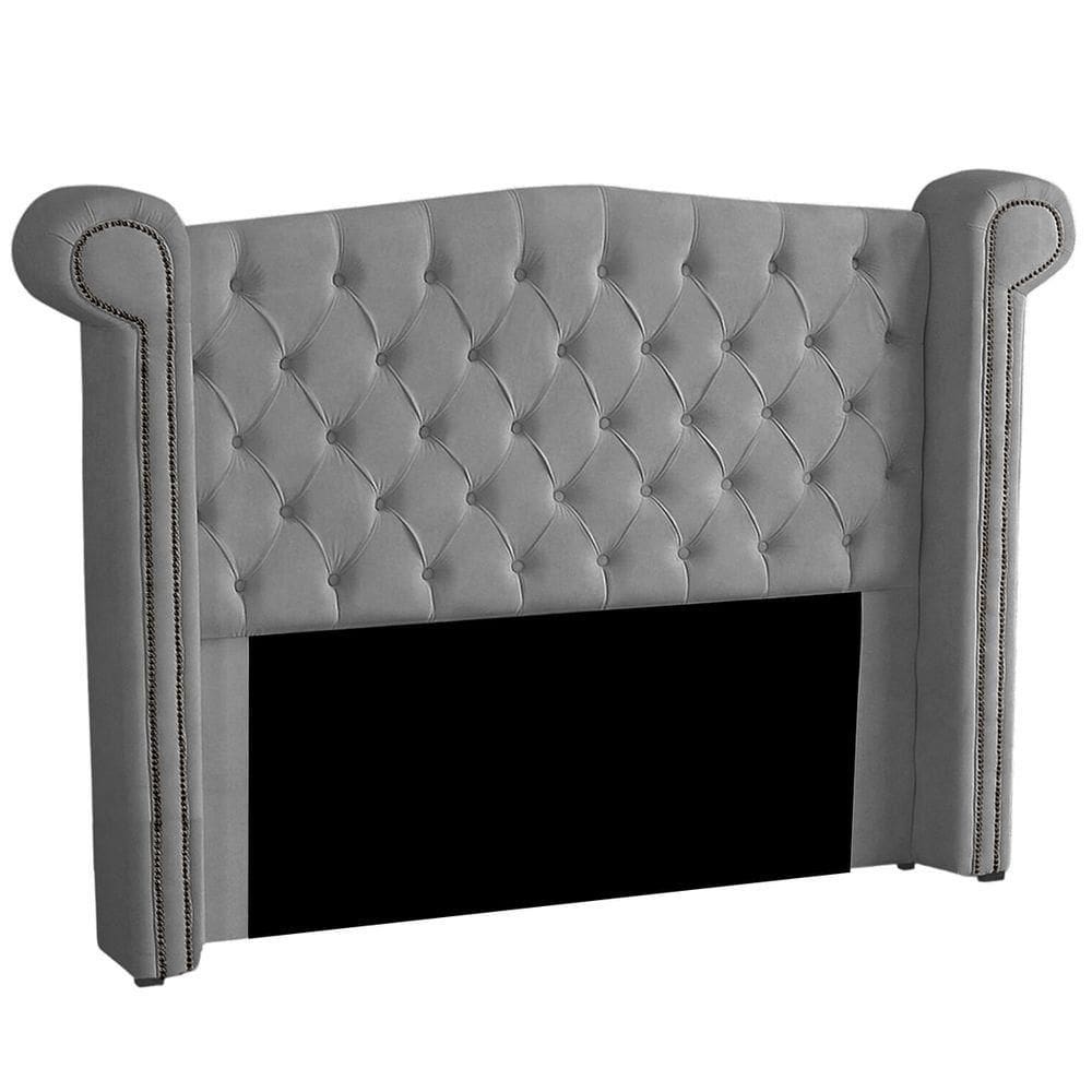 Cabeceira Casal Estofada Para Cama Box Ayla Veludo Cinza