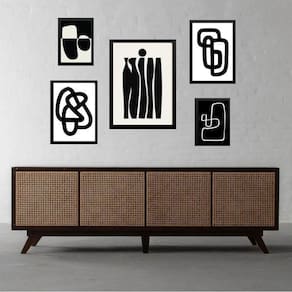 Conjunto 5 Quadros Abstratos Preto E Branco - Com Vidro
